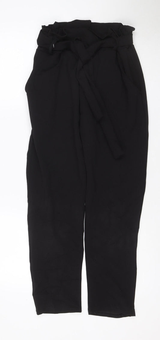 Misspap Women Black UK 8 Paperbag Tie Belt Straight Trousers