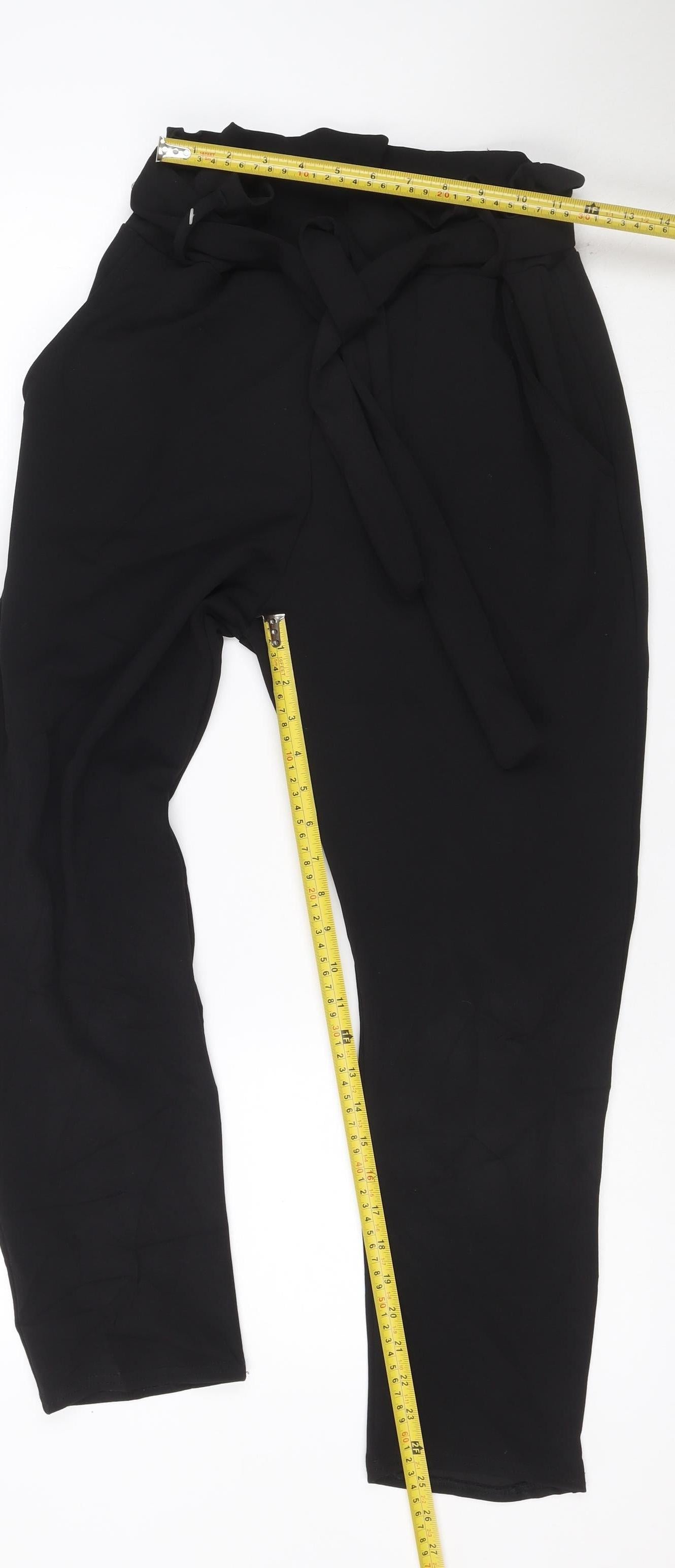 Misspap Women Black UK 8 Paperbag Tie Belt Straight Trousers