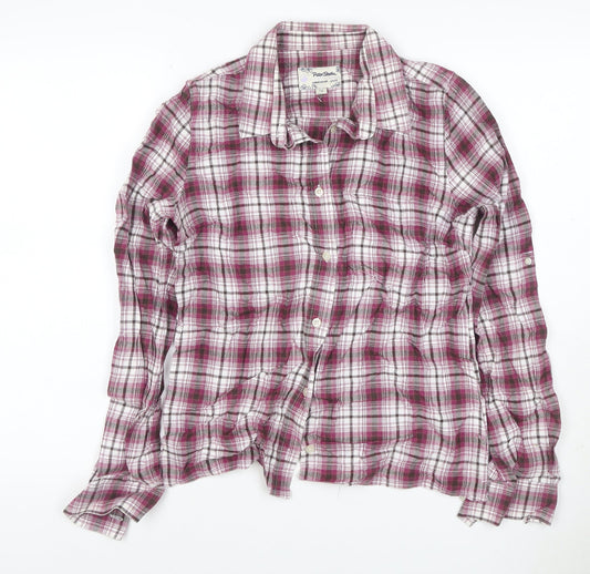 Peter Storm Women Pink Check Cotton Button-Up Shirt Size 12 Long Sleeve