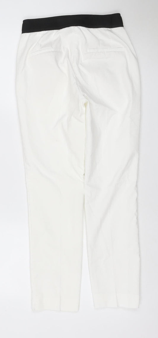 Zara Women White Size S Stretch Pull-On Straight Trousers with Pockets