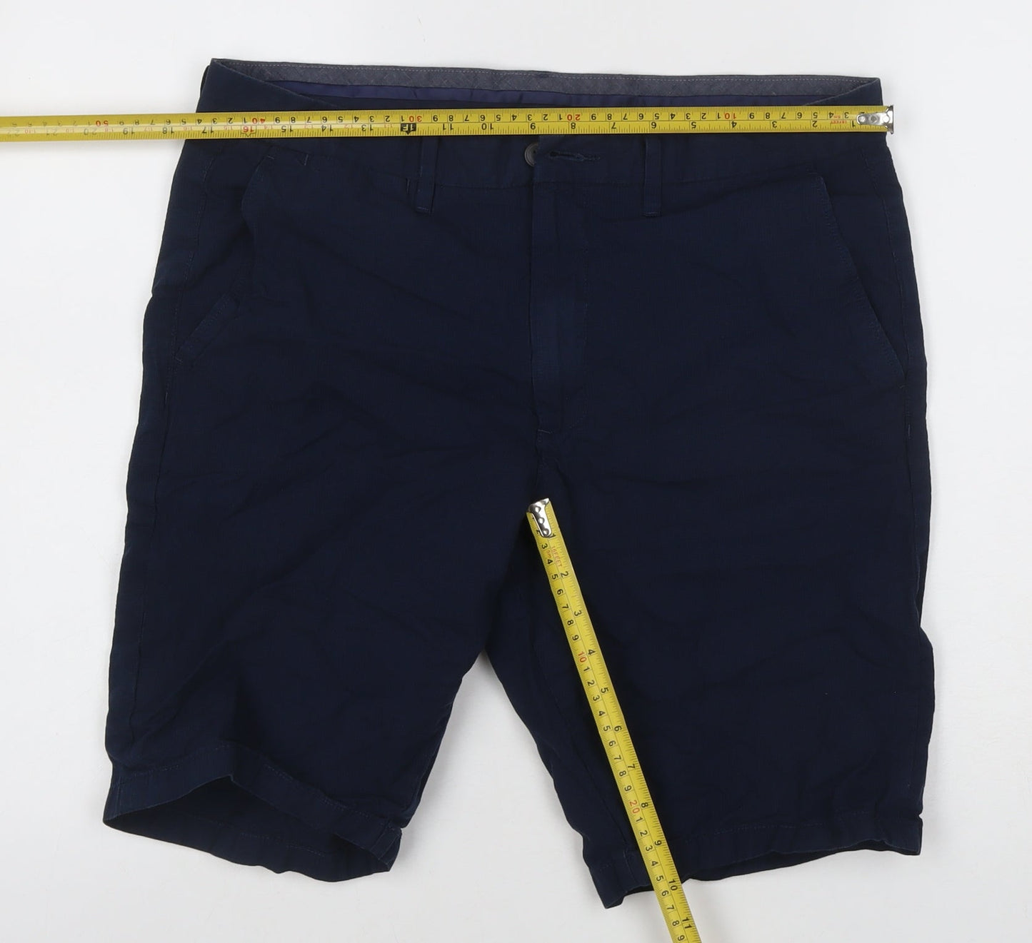 Marks and Spencer Men Blue 34in Cotton Chino Shorts Flat Front