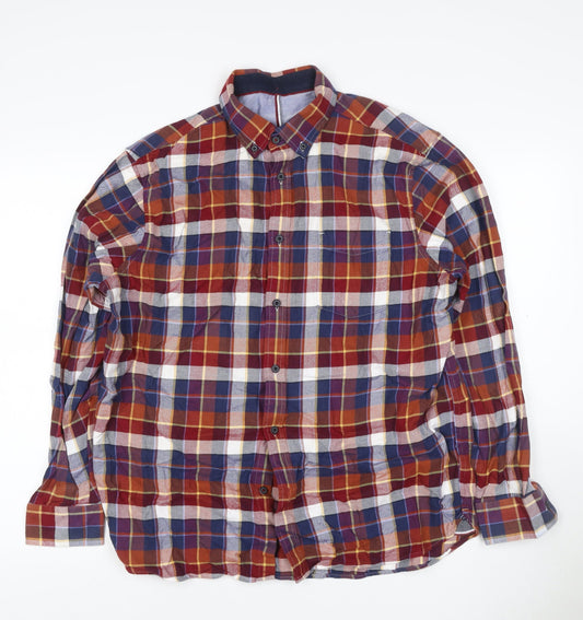 Marks & Spencer Men's Multicoloured L Plaid Cotton Button-Down Shirt