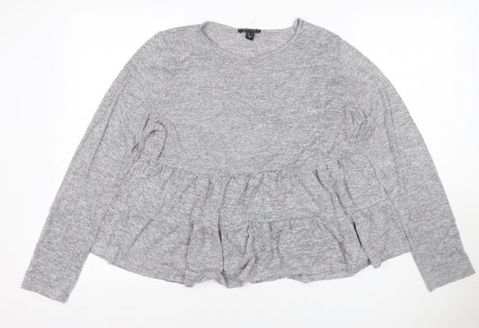 New Look Women Grey L Ruffle Hem Long Sleeve Jersey T-Shirt