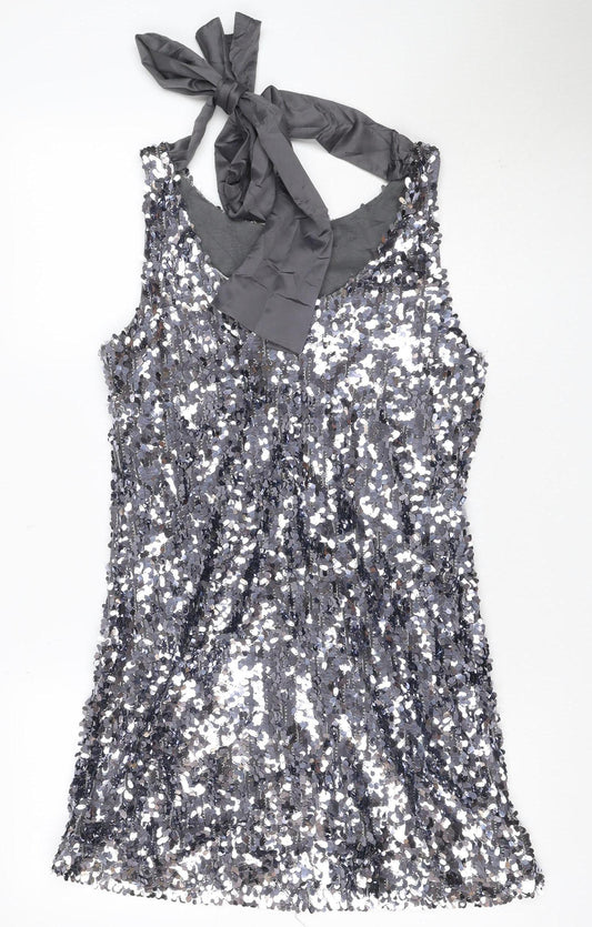 Nü Women Grey Sequin Halter Bodycon Mini Dress UK 12 Party