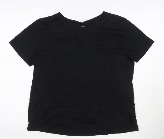 Pink Clam Women Black UK 14 Basic Crew Neck Stretch T-Shirt