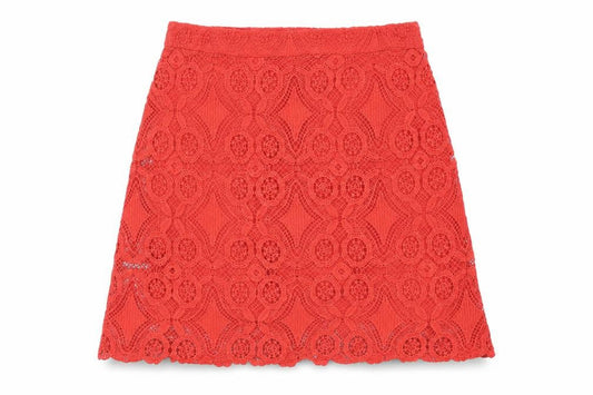 Hollister Women Red M Lace A-Line Mini Skirt Lined Zip Floral