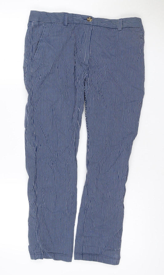 Marks and Spencer Women’s Blue Striped Size 12 Straight Cotton Trousers