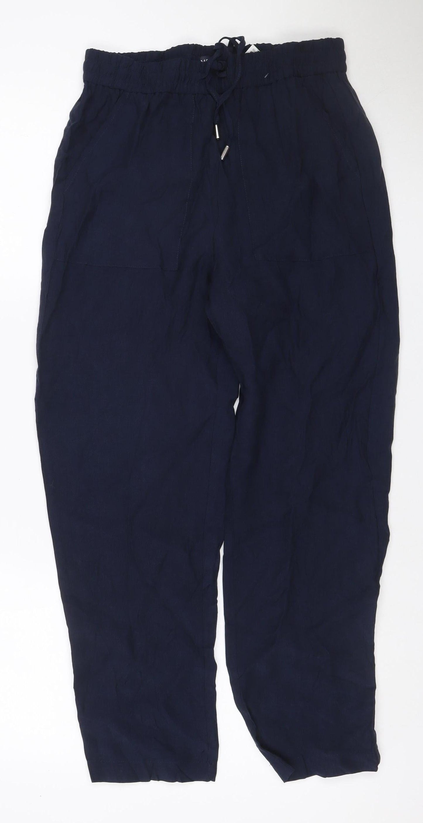Marks & Spencer Women Blue UK 10 Short Wide Leg Drawstring Trousers