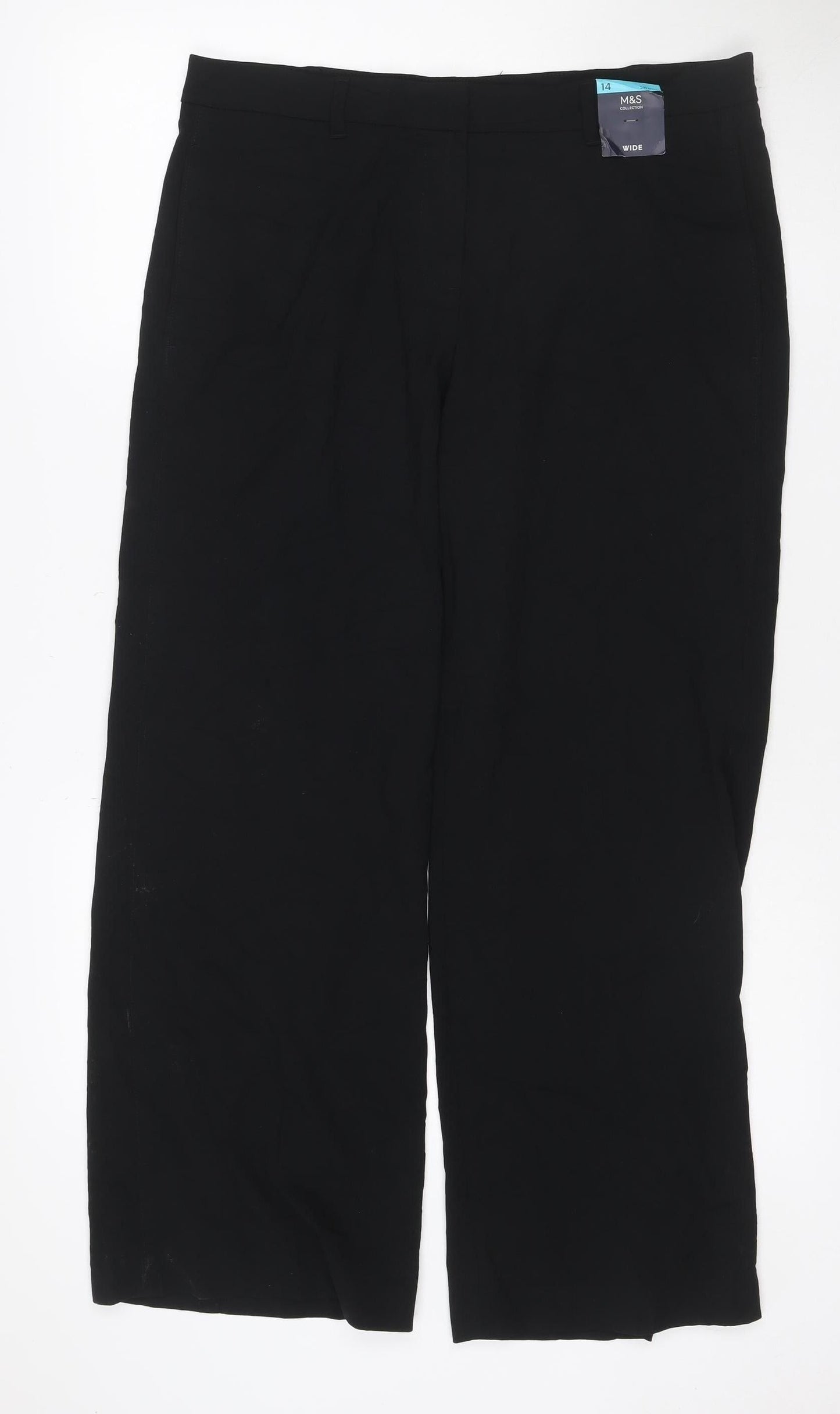 M&S Women Black UK 14 Wide-Leg Tailored Work Trousers