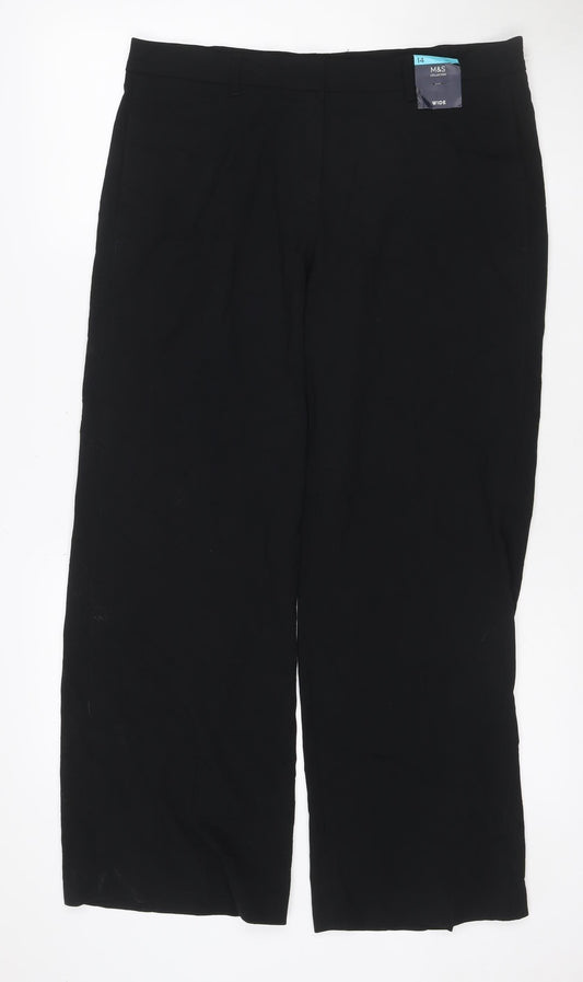 M&S Women Black UK 14 Wide-Leg Tailored Work Trousers