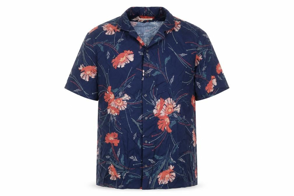 Marks & Spencer Men’s Blue Floral Cotton 2XL Regular Short Sleeve Shirt
