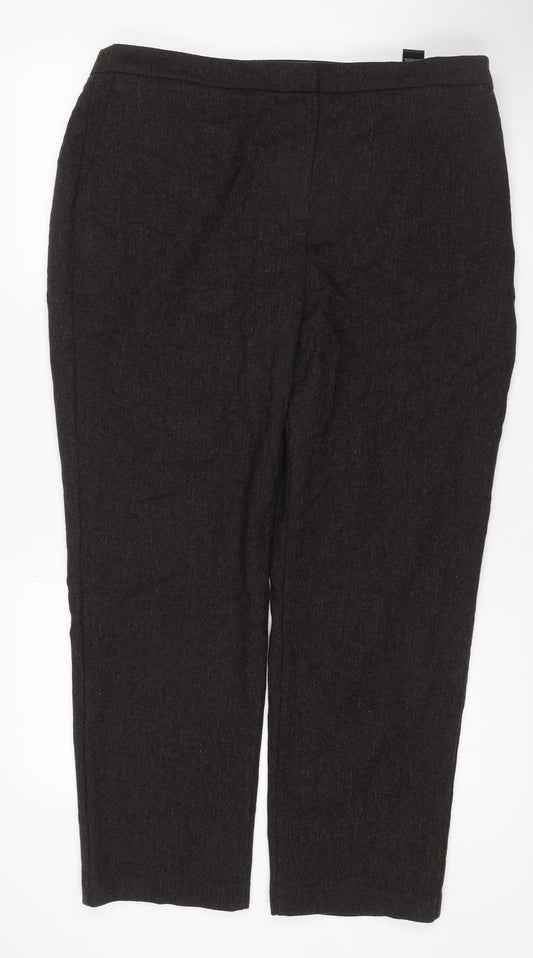 M&S Women’s Brown Herringbone Wool Blend Straight Dress Trousers UK 18 Short