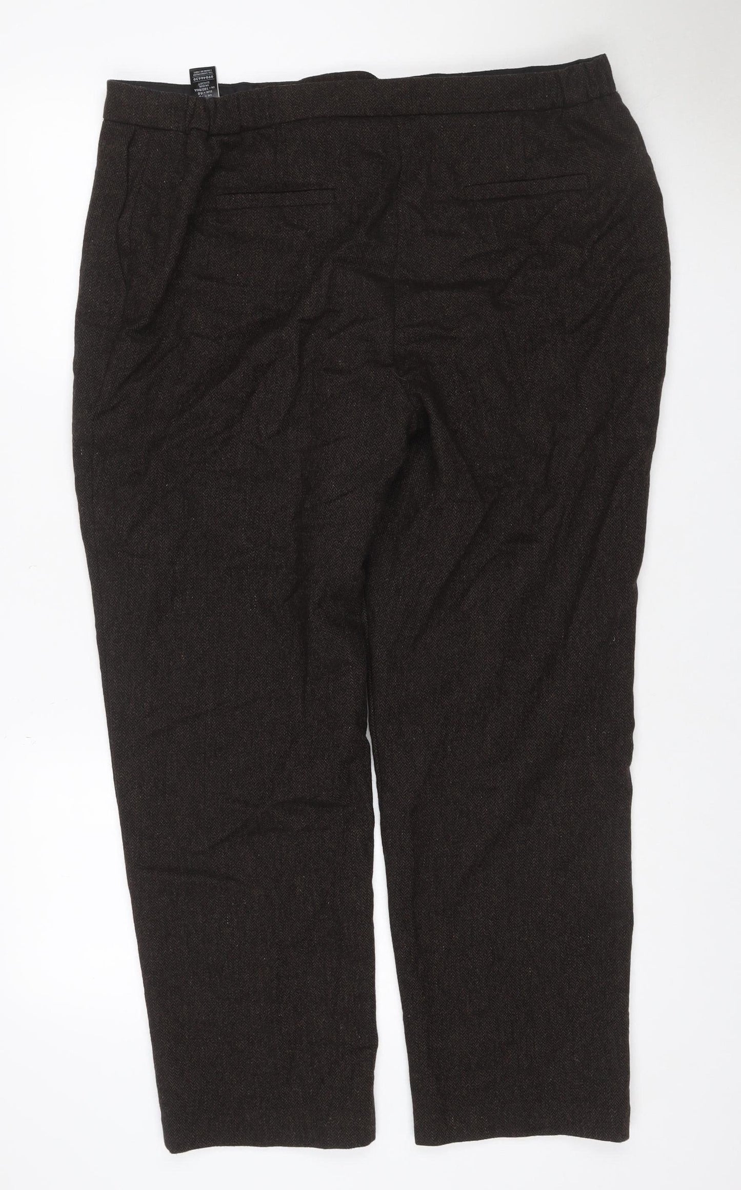 M&S Women’s Brown Herringbone Wool Blend Straight Dress Trousers UK 18 Short