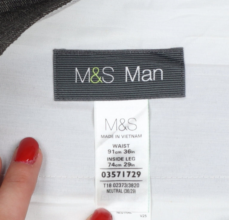 Marks and Spencer Men Grey 36 29 Straight Dress Trousers