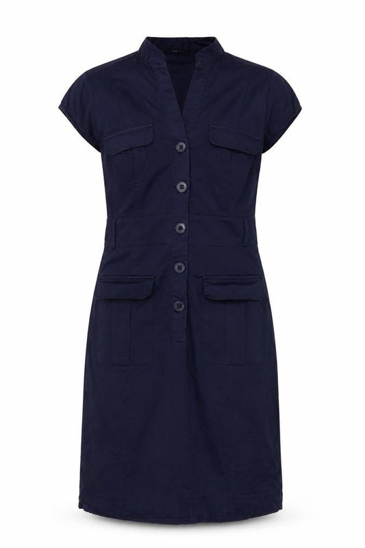 H&M Women Blue UK 8 Knee Length Shirt Dress Utility Button Cotton