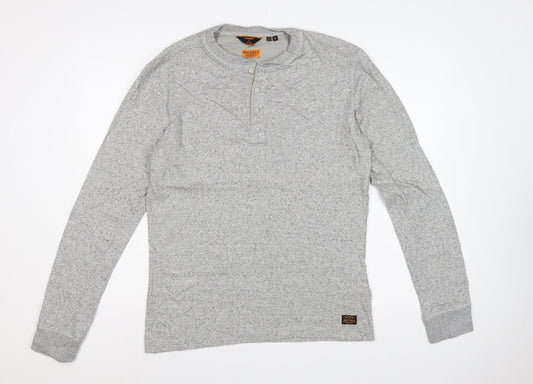 Superdry Men's Grey M Long Sleeve Henley T-Shirt Machined Goods
