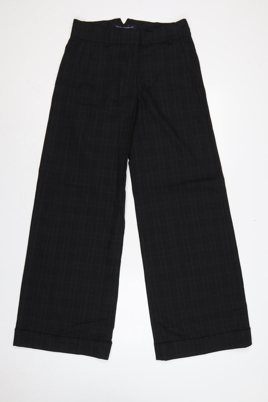 French Connection Women Black Check Wide-Leg Dress Trousers UK 10