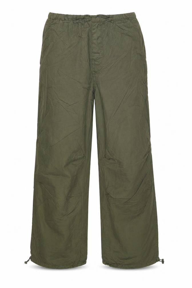Stradivarius Women Green M Cotton Cargo Wide-Leg Drawstring Trousers