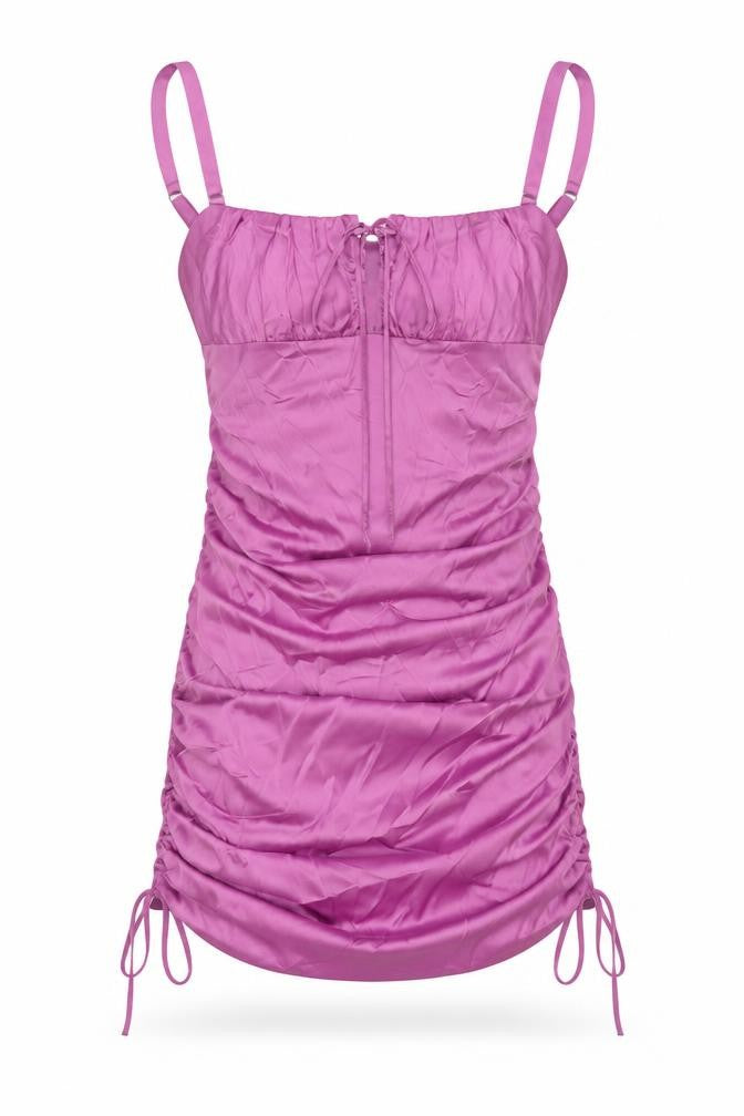 Oh Polly Women Purple UK 8 Bodycon Short Ruched Satin Party Dress