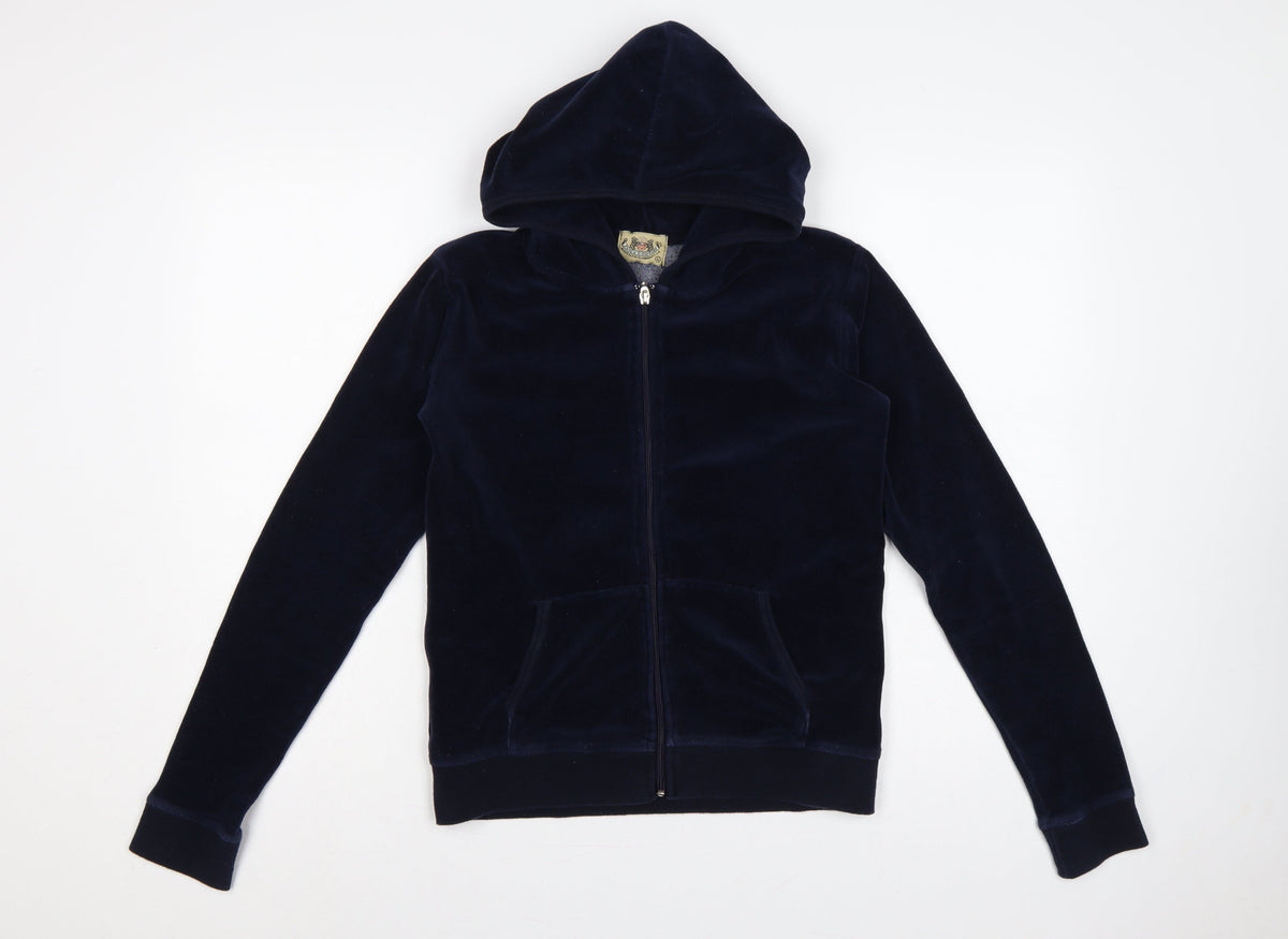 Juicy Couture Women Blue L Velour Full Zip Hooded Hoodie