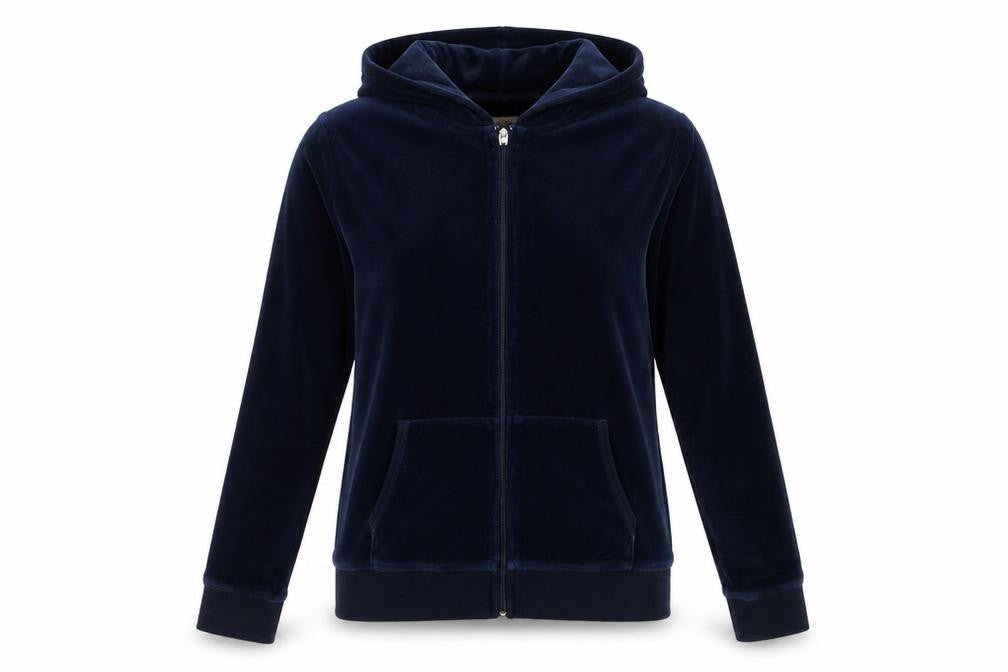 Juicy Couture Women Blue L Velour Full Zip Hooded Hoodie