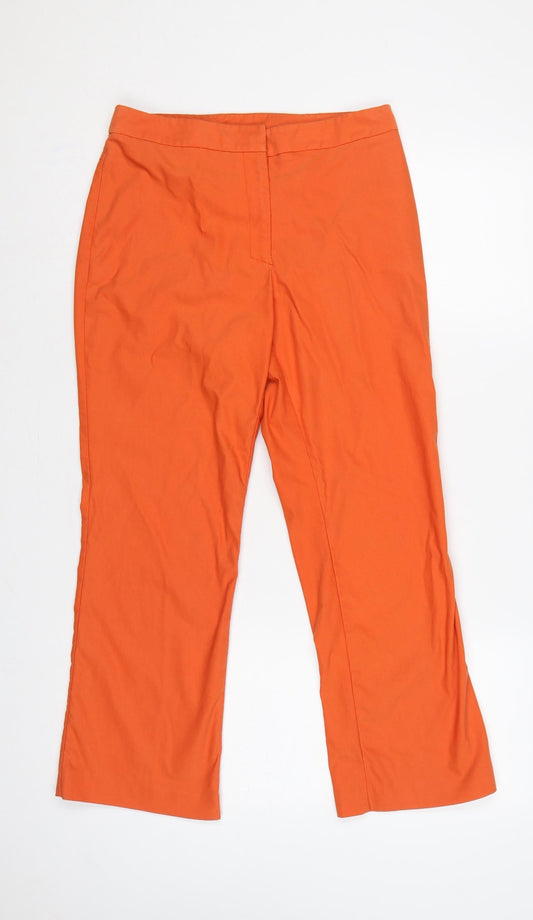 Oasis Women Orange Flared Tailored Trousers UK 10 Long Cotton Stretch