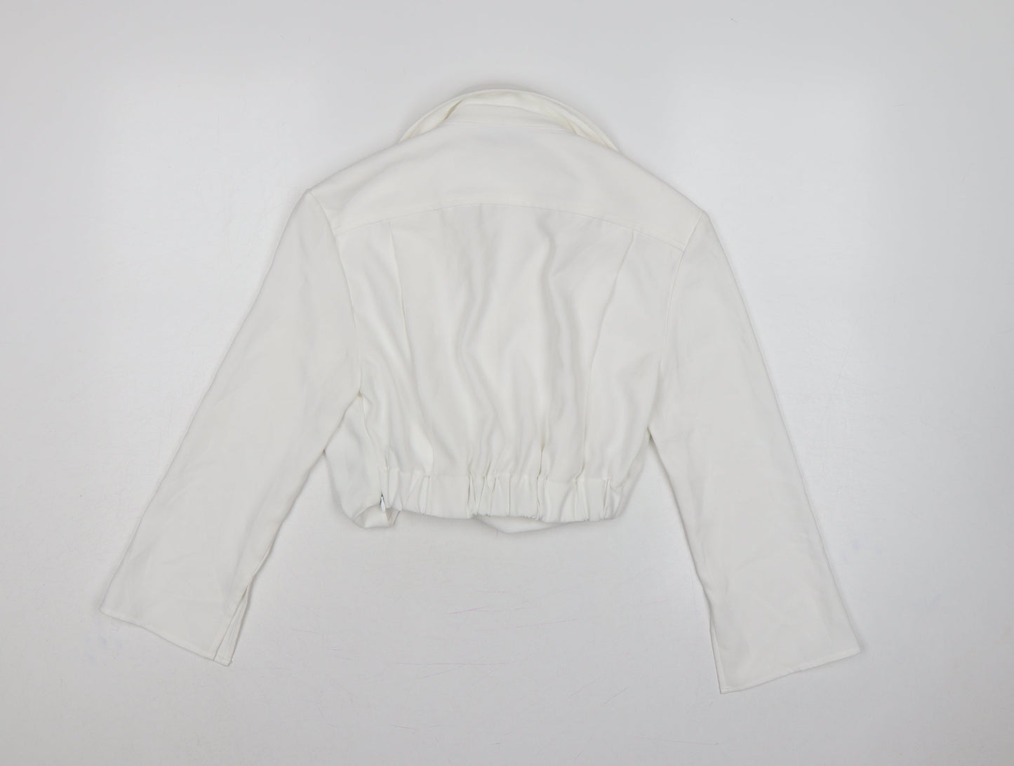 Zara Women's White XS Cropped Collared Long Sleeve Blouse