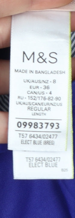 Marks & Spencer Women Blue UK 8 Regular High Rise Tapered Trousers