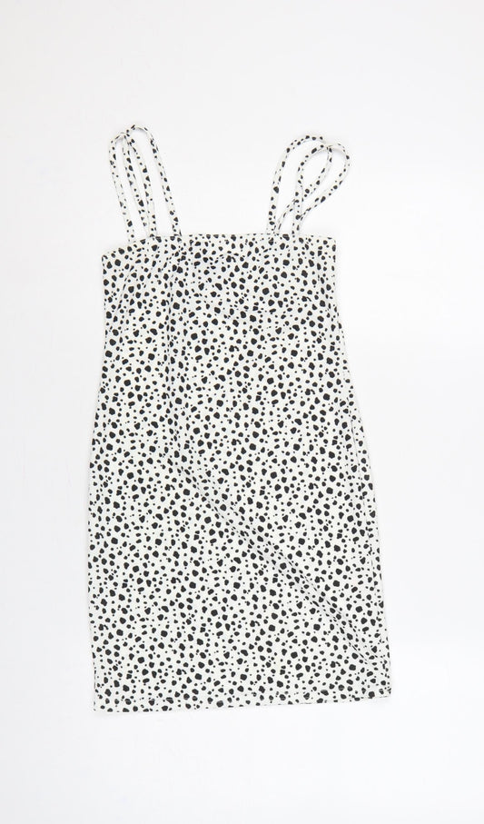 Missguided Women White Animal Print Strappy Bodycon Mini Dress UK 8