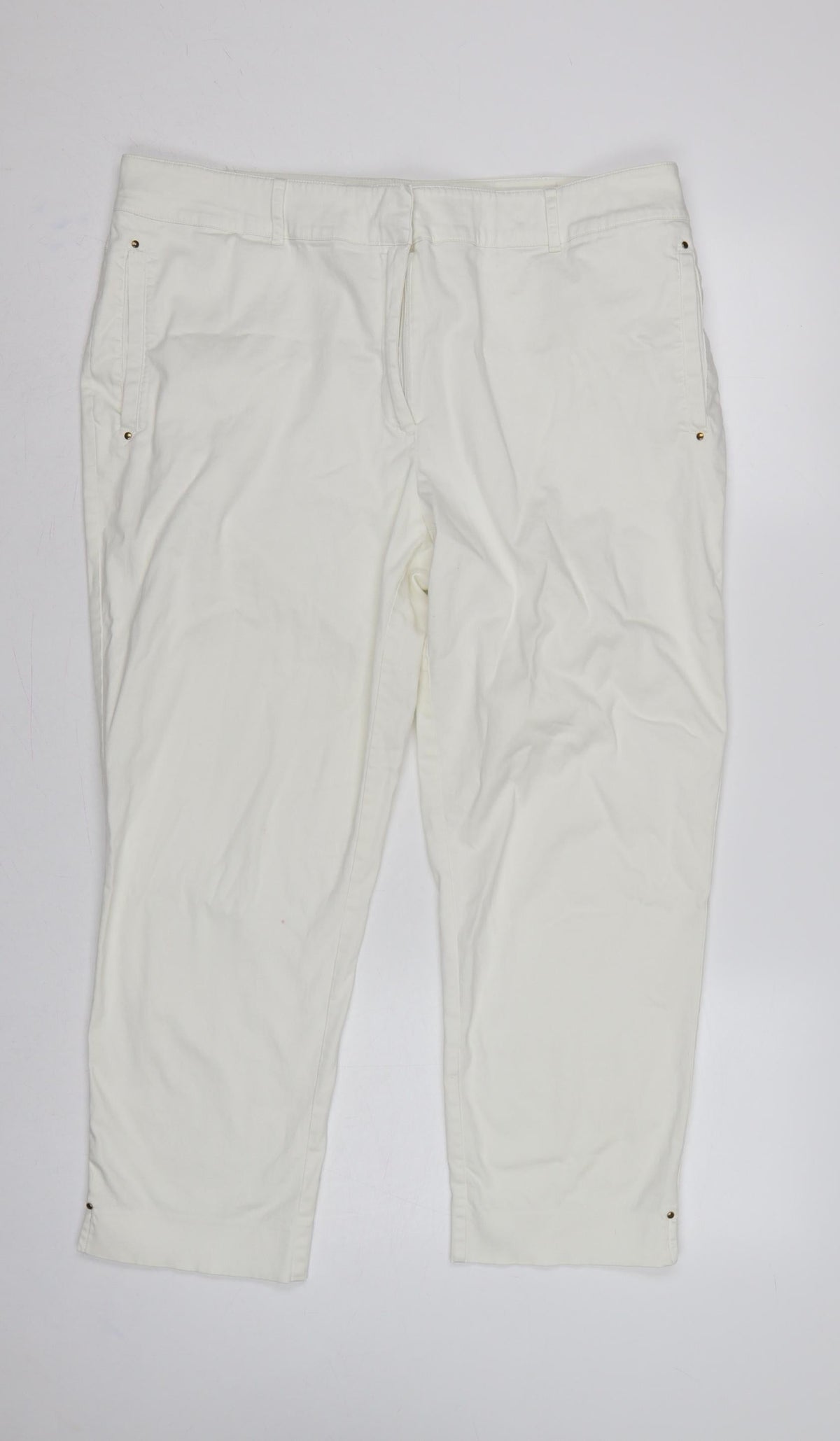 Marks & Spencer Portfolio Women Ivory UK 18 Cotton Tapered Trousers