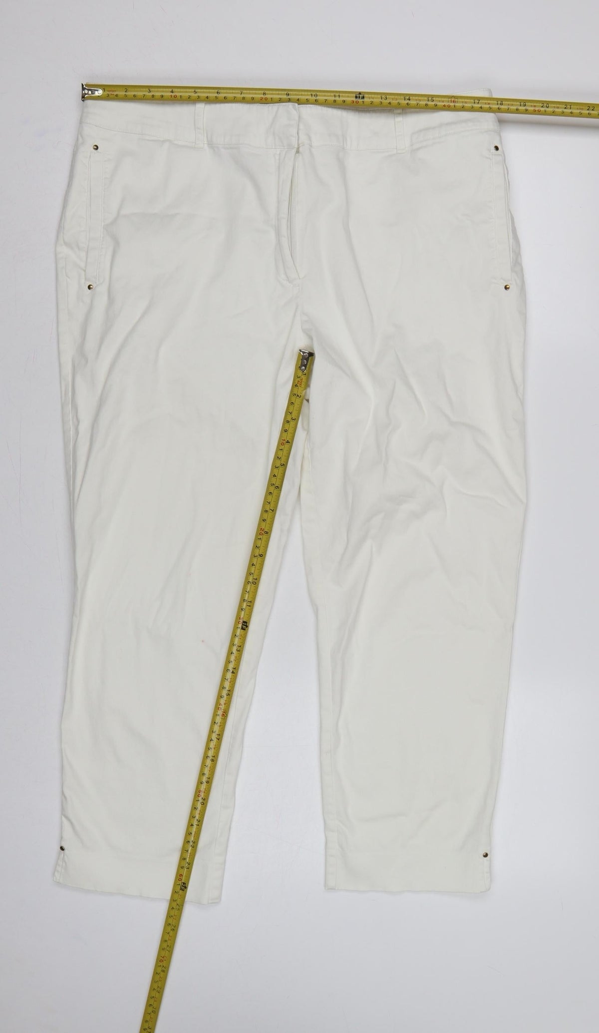 Marks & Spencer Portfolio Women Ivory UK 18 Cotton Tapered Trousers