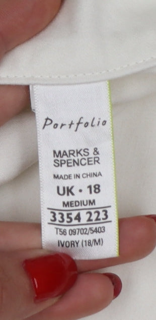Marks & Spencer Portfolio Women Ivory UK 18 Cotton Tapered Trousers