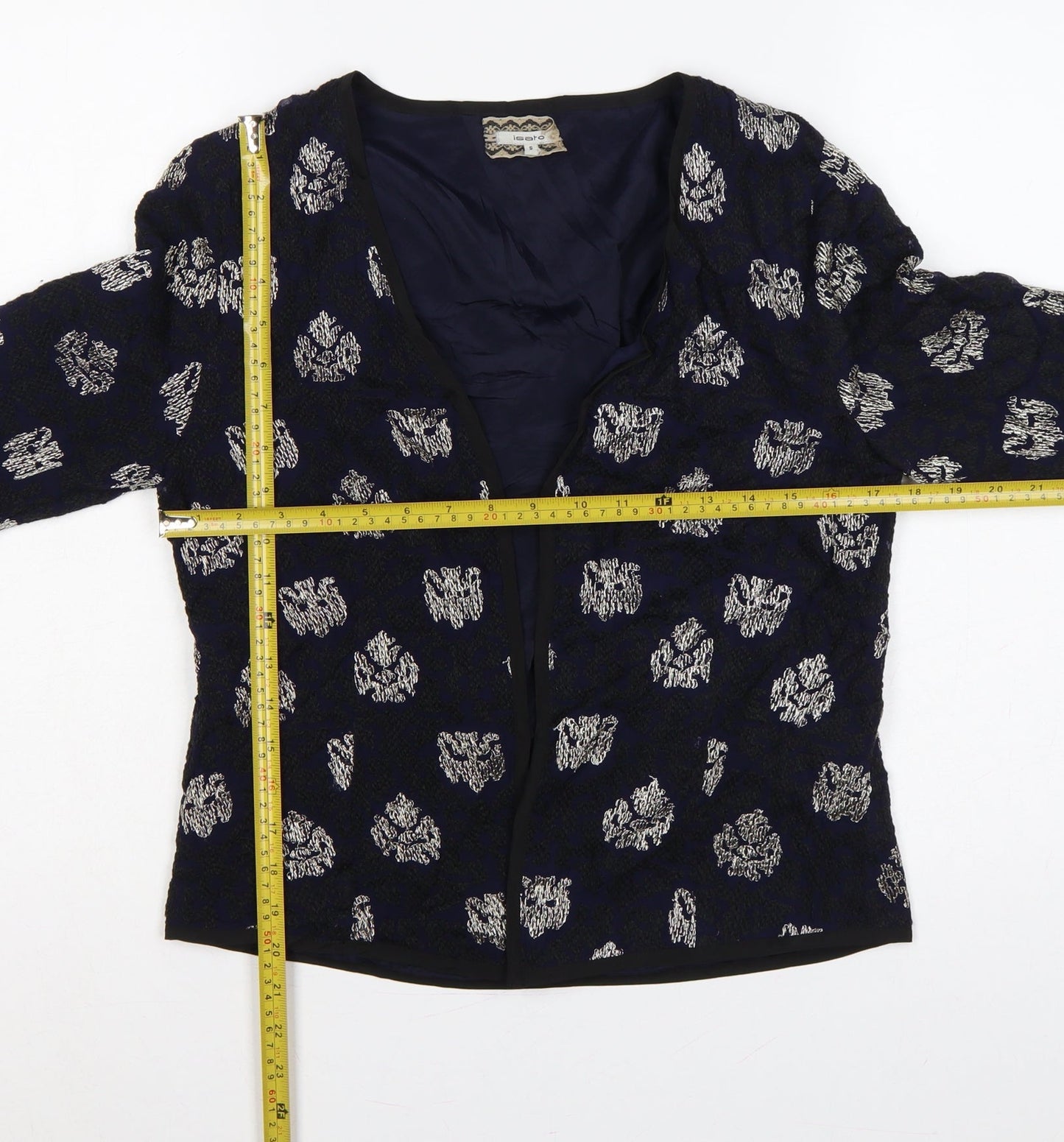 Isato Women’s Blue Floral Viscose Lined Open Front Jacket Size S