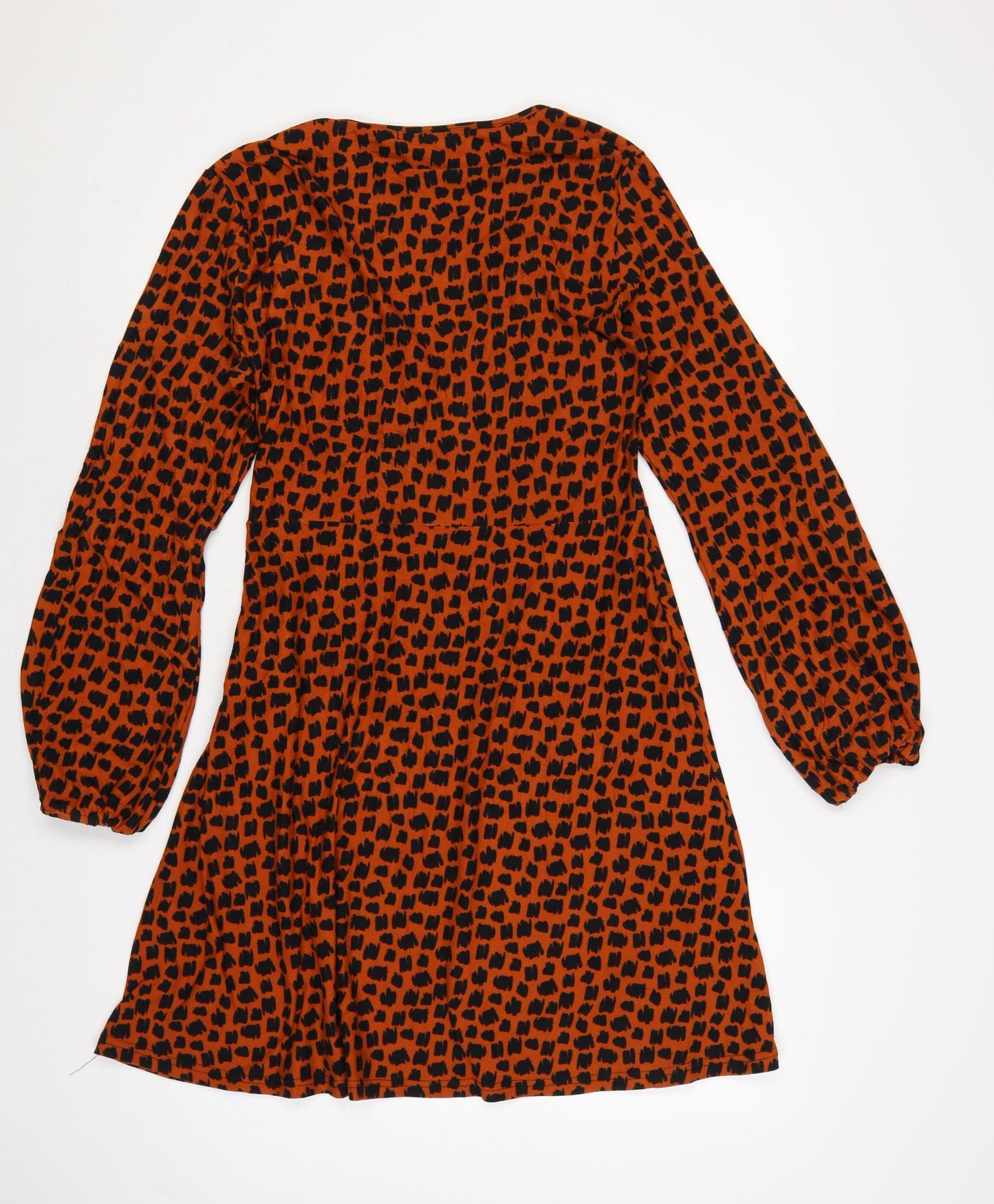 QED London Women Orange Animal Print Wrap Dress UK 14 Long Sleeve