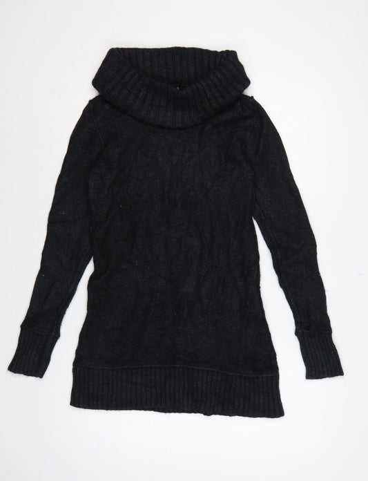 Coercion Women’s Black UK 14 Roll Neck Cable Knit Tunic Jumper