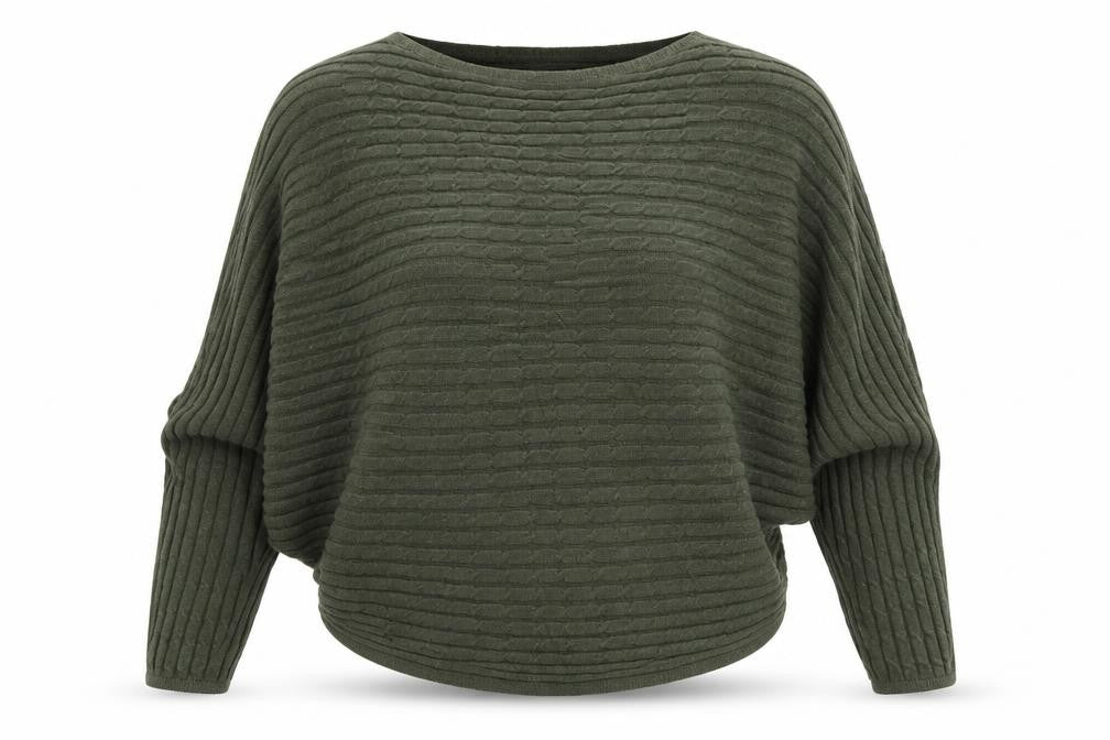 Apricot Women Green S Relaxed Dolman Sleeve Textured Knit Jumper