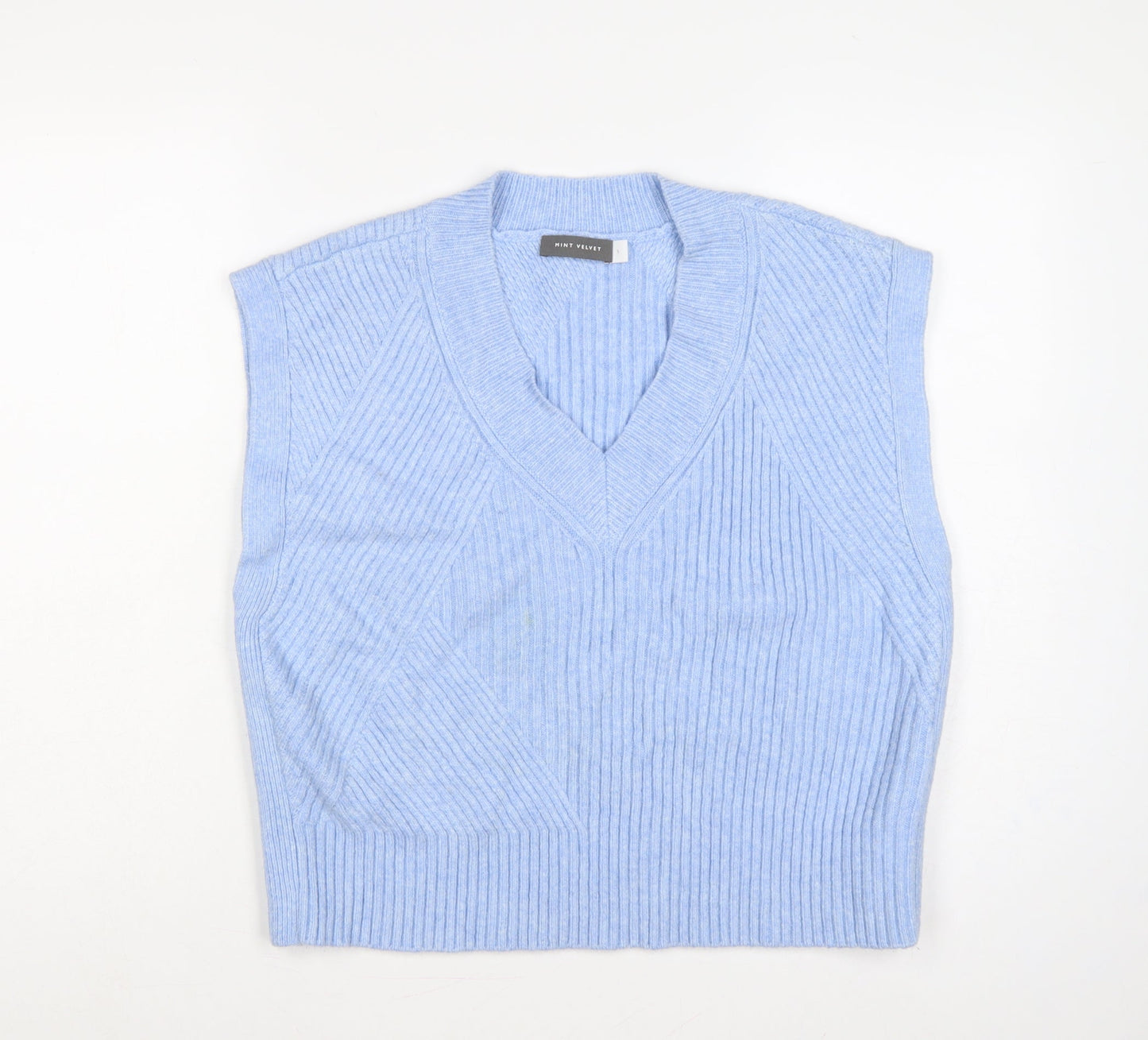 Mint Velvet Women Blue S Ribbed V-Neck Sleeveless Knit Jumper Vest