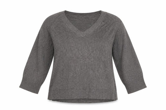 The White Company Women Grey XL V-Neck Linen Knit Jumper