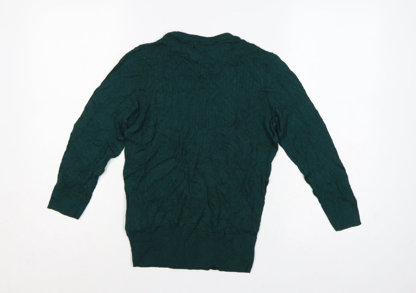 H&M Women's Green UK 10 Textured Knit Crew Neck Pullover Jumper