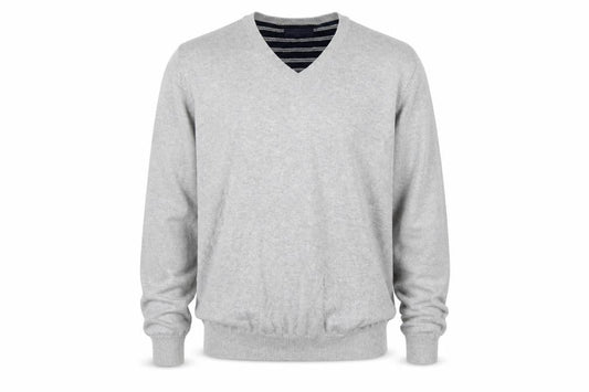 Marks & Spencer Men Grey Large V-Neck Cotton Knit Pullover Jumper