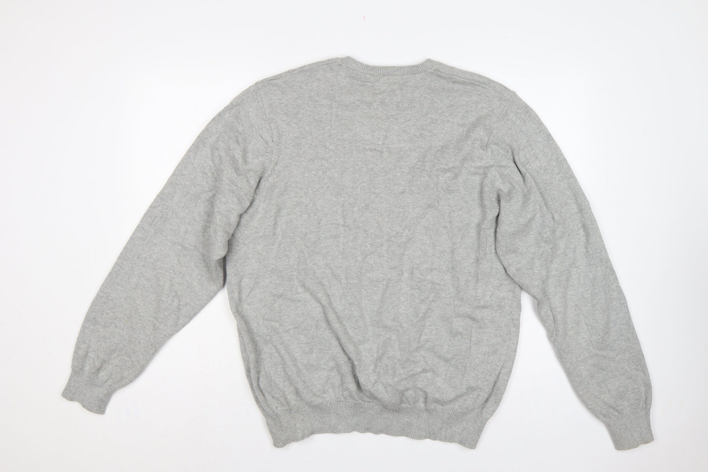 Marks and Spencer Men Grey Large V-Neck Cotton Knit Pullover Jumper