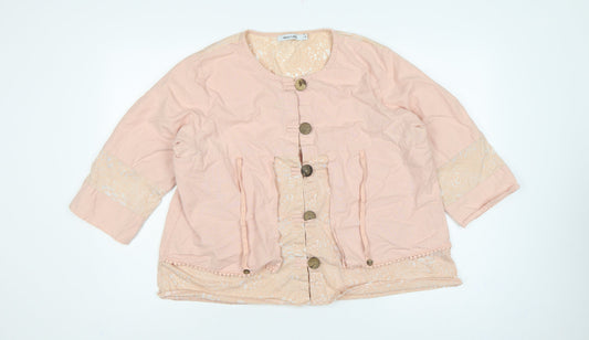 Alice Collins Women Pink Size 14 Cotton Linen Geometric Tunic Blouse