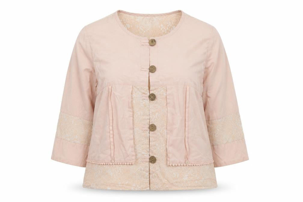 Alice Collins Women Pink Size 14 Cotton Linen Geometric Tunic Blouse