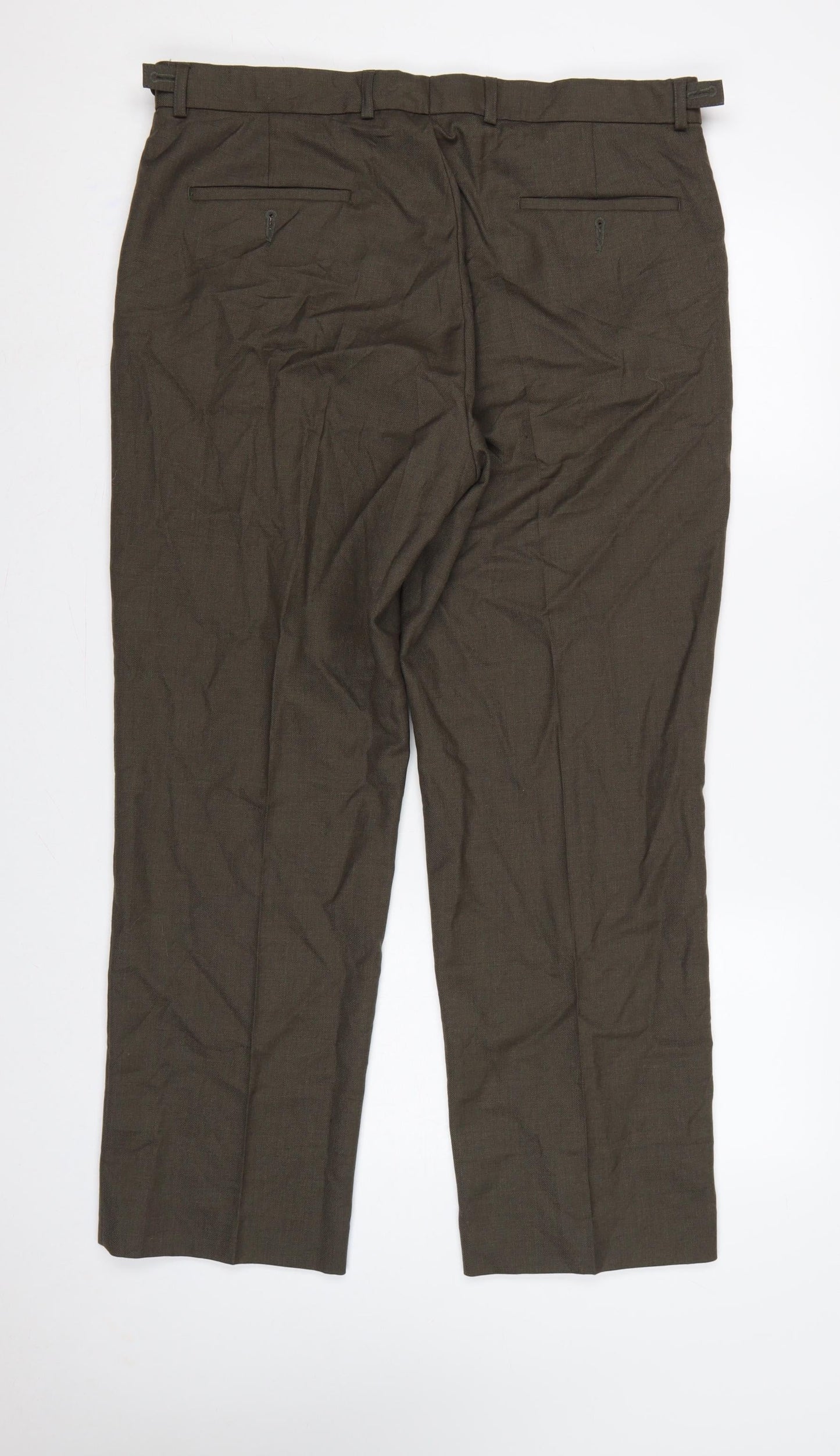 Gurteen Men's Brown Wool Blend 38S Classic Straight Dress Trousers