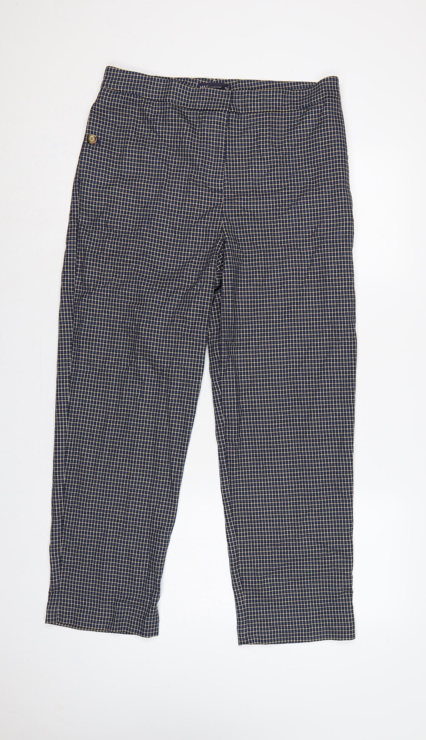 Marks & Spencer Women’s Blue Check Straight Trousers UK 14 Regular