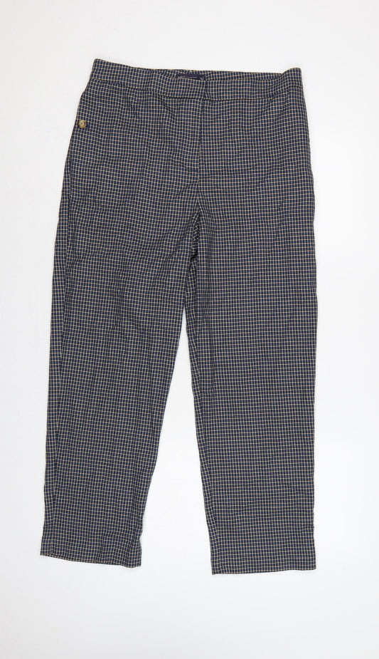 Marks & Spencer Women’s Blue Check Straight Trousers UK 14 Regular
