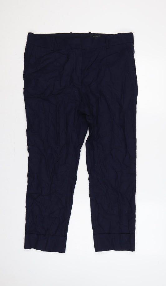 COS Women Blue Wool Tapered Pleated Trousers UK 14 Workwear