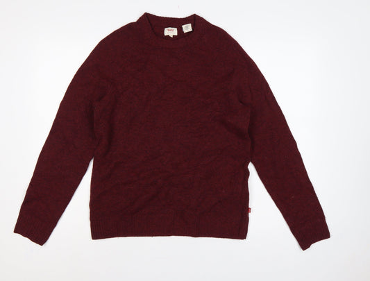 Levi's Men's Red Wool Crew Neck Pullover Jumper Size S