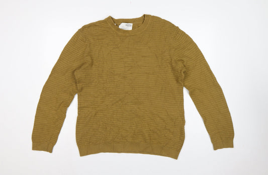 Selected Homme Men's Brown L Cotton Textured Knit Crew Neck Pullover