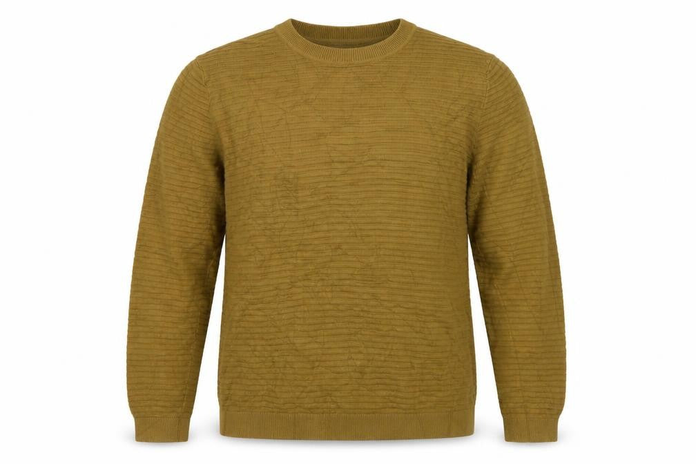 Selected Homme Men's Brown L Cotton Textured Knit Crew Neck Pullover